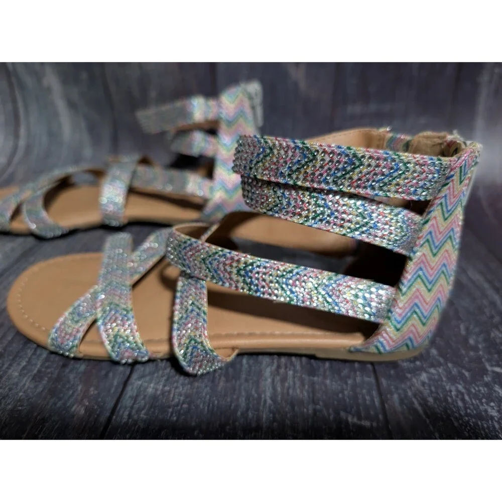 SO Ankle Rainbow Gemstone Sparkle Strappy Sandals Girls Youth Size 4